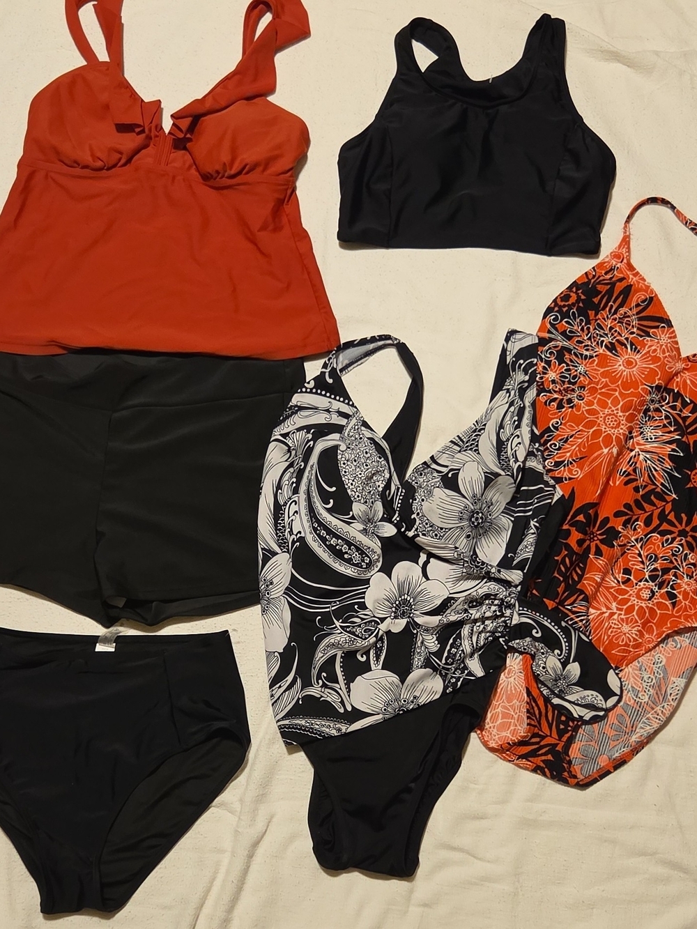 Women's Red & Black Floral One-Piece and Tankini Swim Set